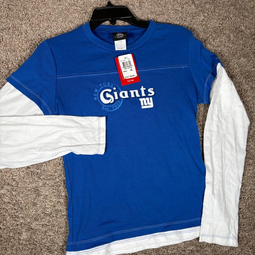 NFL Team Apparel New York Giants Womens Blue Layered Long Sleeve Tee LG NWT